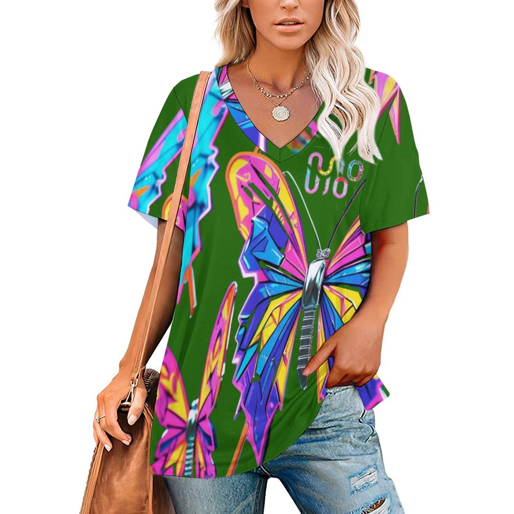 Maglietta donna Wings of Noise scollo a V stampa all-over – 8 varianti colore