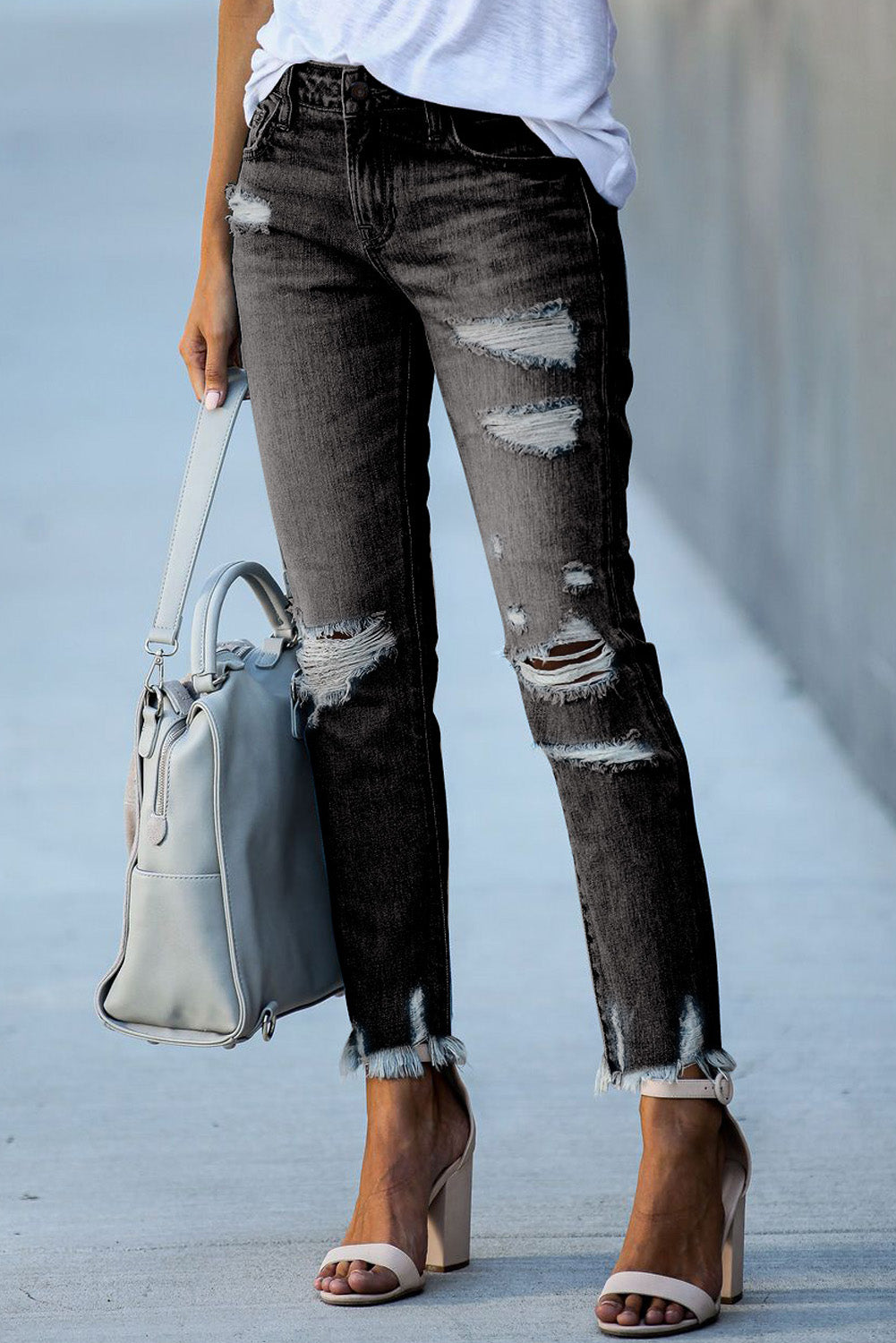 Jeans Boyfriend Distressed Nero