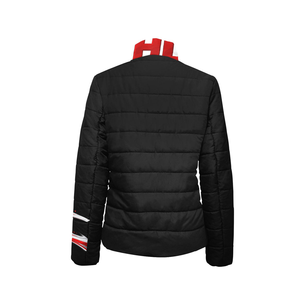 Giacca Imbottita Donna JSHUB Canada Ispirata ai NationWinter 2026 – Bomber Invernale Nero con Inserti Rossi