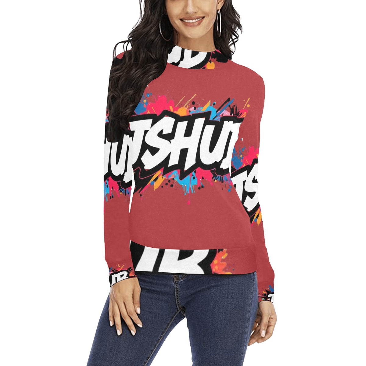 Maglione a collo alto da donna H43 con stampa all-over elegante e confortevole
