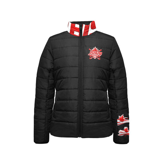 Giacca Imbottita Donna JSHUB Canada Ispirata ai NationWinter 2026 – Bomber Invernale Nero con Inserti Rossi