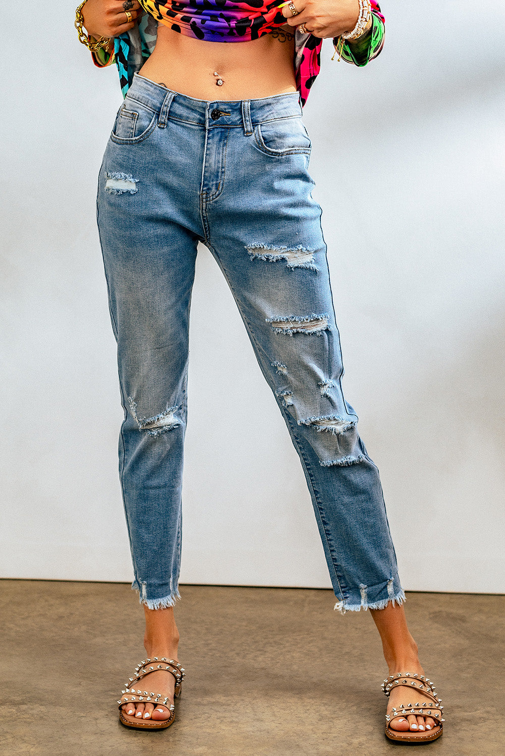Jeans Boyfriend Distressed Nero